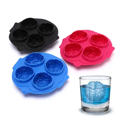 Silicone Ice Cube Tray Brain Shape 3D Ice Freeze Molds Maker 4 Cavity Ice Making • $17.59