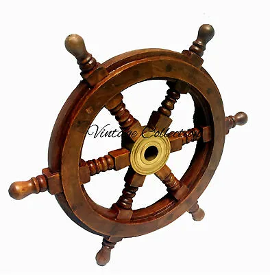 £27.60 • Buy 12 Brass Nautical Wooden Ship Steering Wheel Pirate Décor Wood Fishing Wall Boat