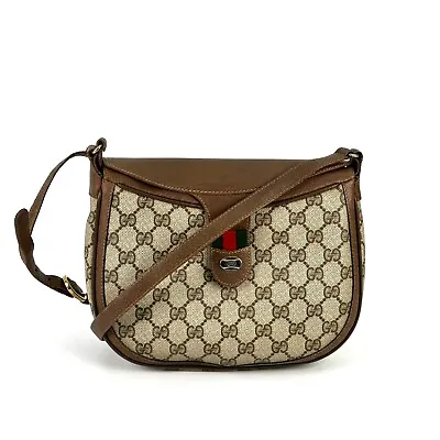 Vintage GUCCI Shoulder Bag Sherry Line Crossbody GG PVC Leather Flap Auth U94 • $259.99