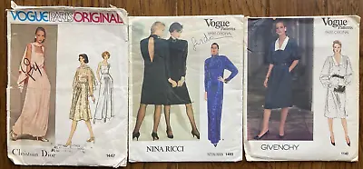 3 Vintage Vogue Paris Original Patterns Givenchy 1140 Ricci 1493 Dior 1447 • $18