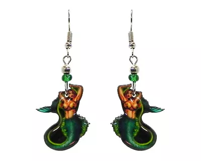 Green Ivy Mermaid Earrings Sexy Sea Siren Handmade Fantasy Tropical Boho Jewelry • $13.99