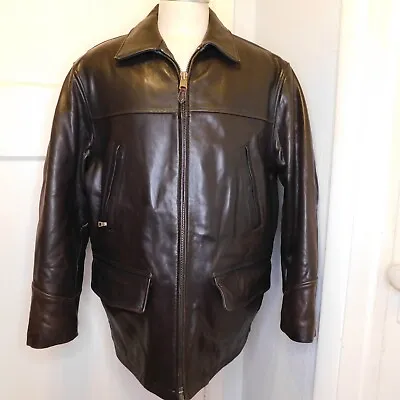 Marc New York Men's Size L Andrew Marc Brown Leather Car Coat Jacket Lined Zip • $128