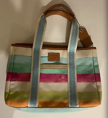 COACH Purse Hampton Stripe Watercolor Satchel Tote Hand Shoulder Bag With Wallet • $35