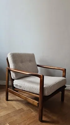 Pale Grey Boucle Century Vintage Danish Style Armchair 1960s-70s • £650