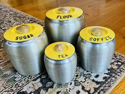 MCM Vintage KROMEX Aluminum Canister Set 4 Yellow Trim • $249