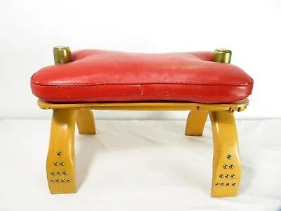 Vintage RED LEATHER CAMEL SADDLE Or FOOTSTOOL / OTTOMAN / BENCH Mid Century Art • $250