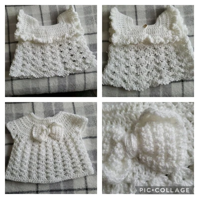 £4 • Buy Newborn Baby Girls Crochet Hand Knitted Dress White Sparkly Wool X2 Dresses