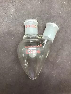 KONTES Bantam-Ware Glass 25mL 14/20 Angled 2-Neck Pear Shaped Flask 294760 • $28.99