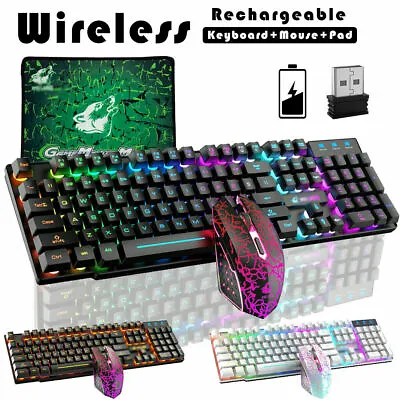 Computers Wireless Gaming Keyboard Mouse Combo Rainbow Backlit USB For PC PS4 AU • $23.30