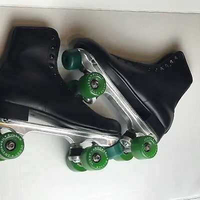 Vintage Roller Derby Skates Green Urethane Wheels Mens Black Sz 10 • $60