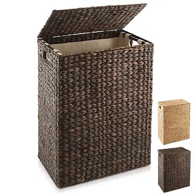 Large Woven Laundry Hamper Basket W/ Lid & Liner For Clothes Water Hyacinth • $59.99