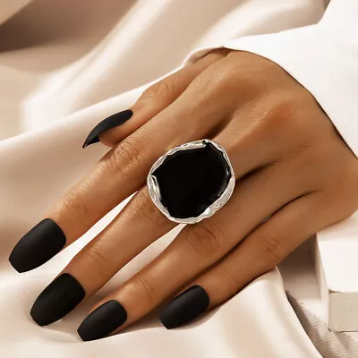 Oil Big Joint Ring Gothic Jewelry Bohemian Black Stone Ring For Women Men Cha F3 • £4.69