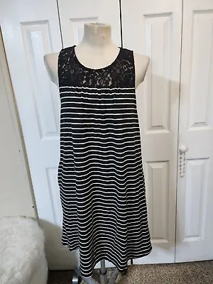 Women's Merona Black & White Striped Sleeveless Lace Stretch Dress Size XL  • $11