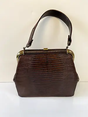 Vintage 50s 60s Brown Framed Genuine Alligator Crocodile Handbag Bag Purse • $35