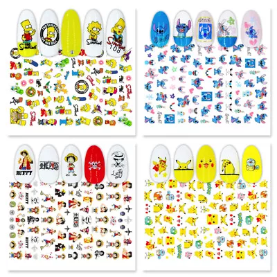 Cartoon Nail Art Stickers Pokemon Stitch Luffy Snoopy Simpsons SpongeBob Mickey • $5.99