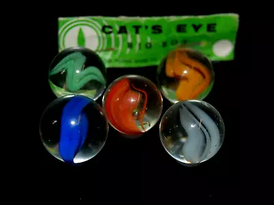 Peltier Glass 5 Large Catseye Shooters No Bag Just Marbles B60 • $9