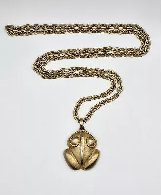 Vintage Gold Tone Frog Pendant Necklace 29  • $18