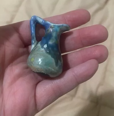 Miniature Pottery Pitcher Vase Blue And Green Hand-Thrown 1.5  Tall Dollhouse • $7