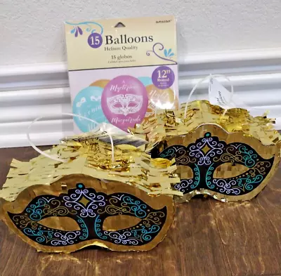 Party Set - 2 Venetian Masquerade Mask Mini Pinatas Plus 15 Ballons • $10