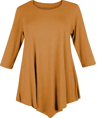 Ladies V-cut Tunic Top Plus Size Loose Ladies Dress Swing Baggy 3/4 Sleeve Top  • £7.81