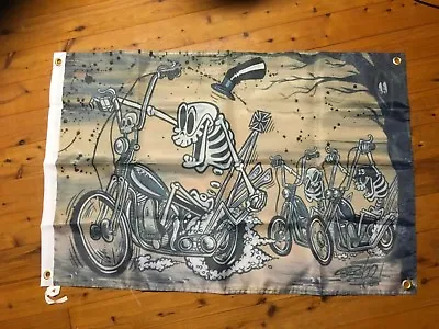 13 Harley Davidson Skeleton Man Cave Flags Bar Banner Poster Print Rat Fink Sign • $44