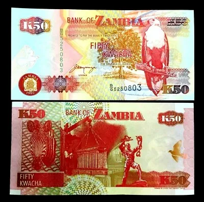 Zambia 50 Kwacha Banknote World Paper Money UNC Currency Bill Note • $2.25