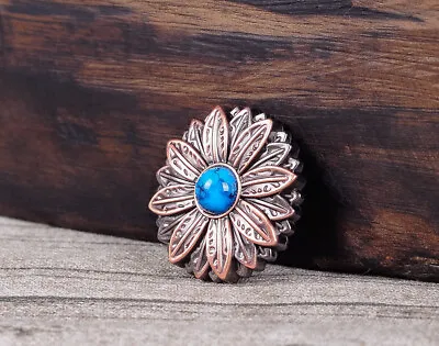 £7.19 • Buy 10PC 30*30MM Flower Concho With Blue Turquoise Center Antique Copper Screwback