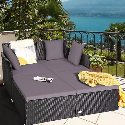 Rattan Garden 2 Seater Daybed Set With Cushions Outdoor Patio Lounger Furniture  • £261.99