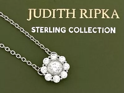 JUDITH RIPKA Sterling Silver DIAMONIQUE FLOWER Pendant Fancy Chain Necklace~NEW! • $110