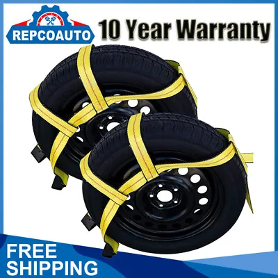 Pair  Tow Dolly Straps Adjustable Dolly Wheel Net Tire Flat Hook Car Basket • $27.99