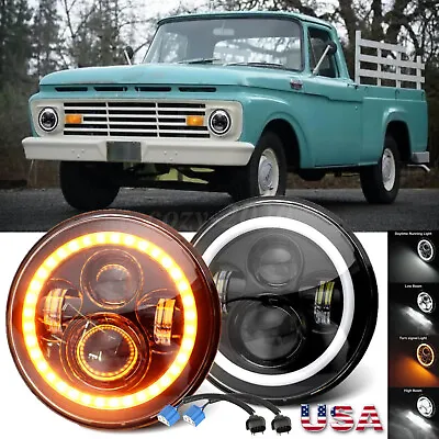 For 1953-1977 Ford F-100 F-250 F-350 Pickup Pair 7  Inch LED Headlights Halo DRL • $35