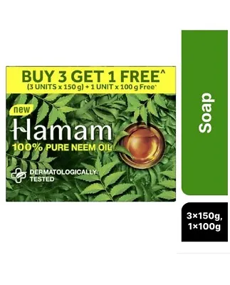 HAMAM 100 % PURE NEEM OIL SOAP BAR 150gX 3 + 100g DERMATOLOGICALLY TESTED • £12.99