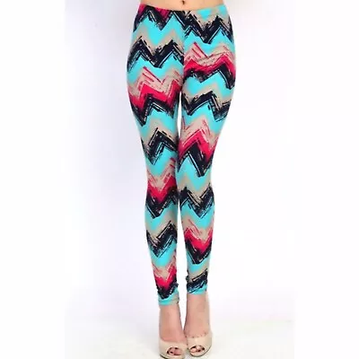 Womens 2X Plus Size Abstract Chevron Leggings Stylish Pants Yoga Stretchy 2X • $7.99