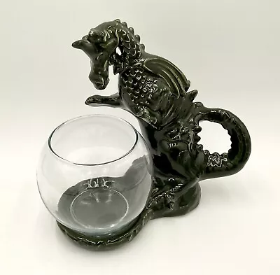 Haeger Art Pottery Dragon Green Ceramic Statue With Glass Bowl Rare READ • $65