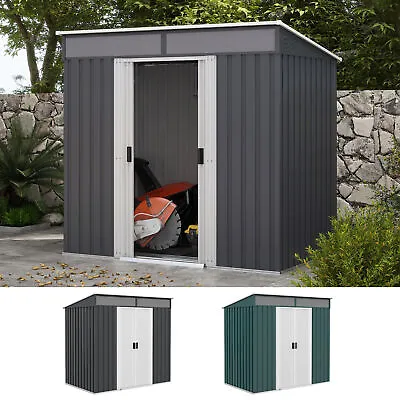 6.5 X 4FT Lockable Metal Garden Shed With Foundation Sliding Doors 2 Vents • £219.99