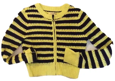 Princess Vera Wang Women's Cardigan Sweater M Bright Yellow & Navy Blue Zip Crop • $19.99