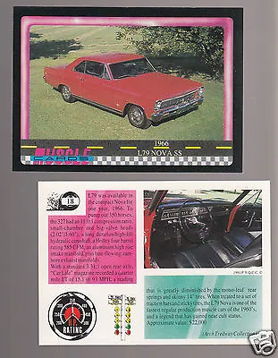 1966 CHEVROLET NOVA SS L79 327ci/350hp V8 Muscle Car Photo 1991 TRADING CARD • $2.36