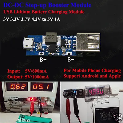 USB Lithium 18650 Battery Charger Module DC Boost Converter 3.7V 4.2V To 5V 1A • £2.59