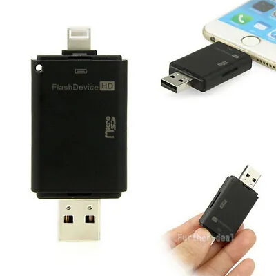 USB Flash Drive SD TF Card Reader For IPhone 14 13 12 X 8 7 6 5 S Plus IPad Air • £8.58