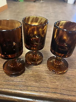 VTG Goblets 3 Handblown Amber W/Leopard  MCM 8oz MCM Retro  Art Glass Barware • $25