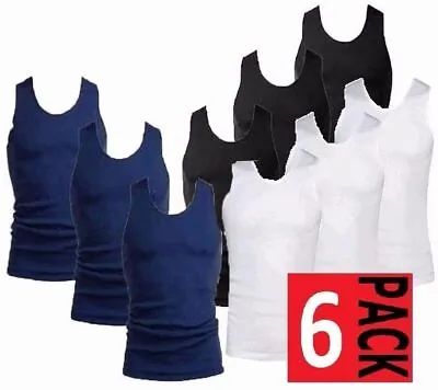 New Mens 6 Pack Vests Pure Cotton Gym Top Winter Thermal Training Gym Underwear • £12.95