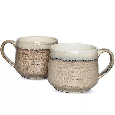 Large Ceramic Wide Coffee Latte Mug Set Of 2 18 Oz Big Stoneware Tea Cup Fo... • $38.10