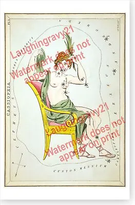 Greek Mythology Queen Cassiopeia 1825 Antique Astronomy Poster • $14.49