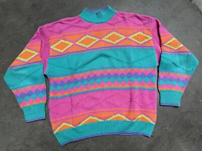 Vintage Multicolor Pastel Geometric Sweater Large • $35