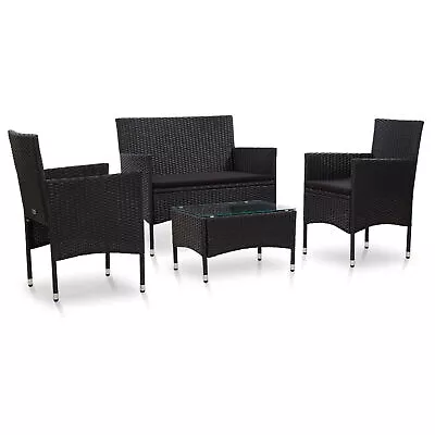 4 Piece Garden  Set With Cushions Poly Rattan Black F0P3 • $662.16