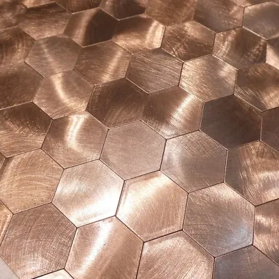 Mosaic Tile Stickers Self-adhesive Aluminium Hexagon Large Bronze Easy Fit Metal • £24.90