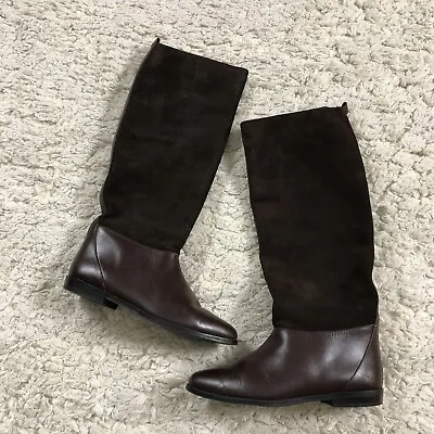 Nina Argentina Womens Suede Knee Boots Almond Toe Dark Brown Pull On Size 7B • $20.62
