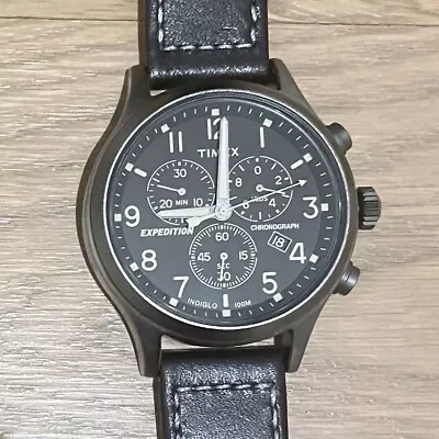 Timex Men's Expedition Scout Chronograph Black Leather Watch TW4B04100 • $69.95