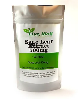 Sage Leaf Extract 500mg 120 Tablets For Night Sweats & Menopause Symptoms • £6.45