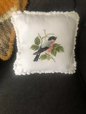 Handmade / Bespoke Cross Stitch Cushion Bird Cottage / Farm / Lodge Deco • £6.40